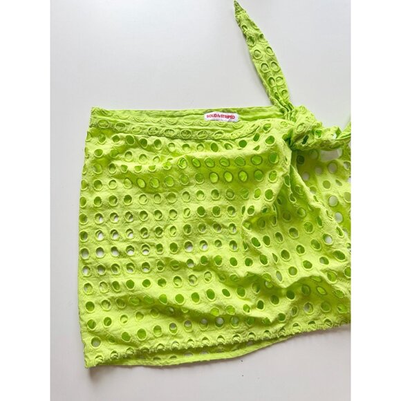 SOLID & STRIPED Neon Lime Green Cotton Eyelet Mini Wrap Pareo, Size XS/S - Picture 4 of 10